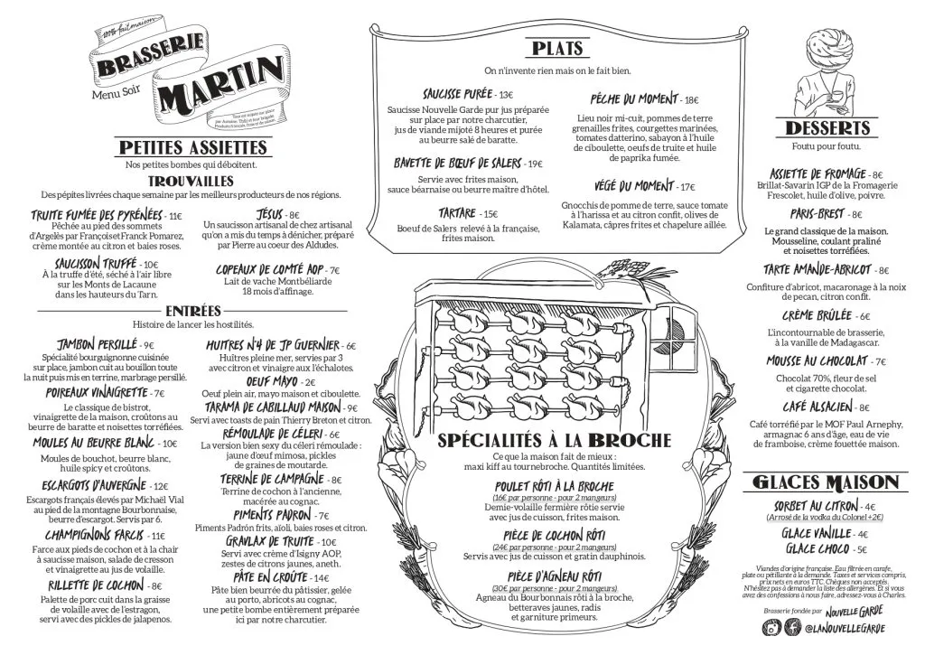 Brasserie Martin Menu Soir & Prix