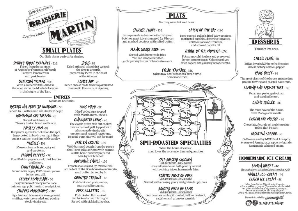 Brasserie Martin Menu Soir