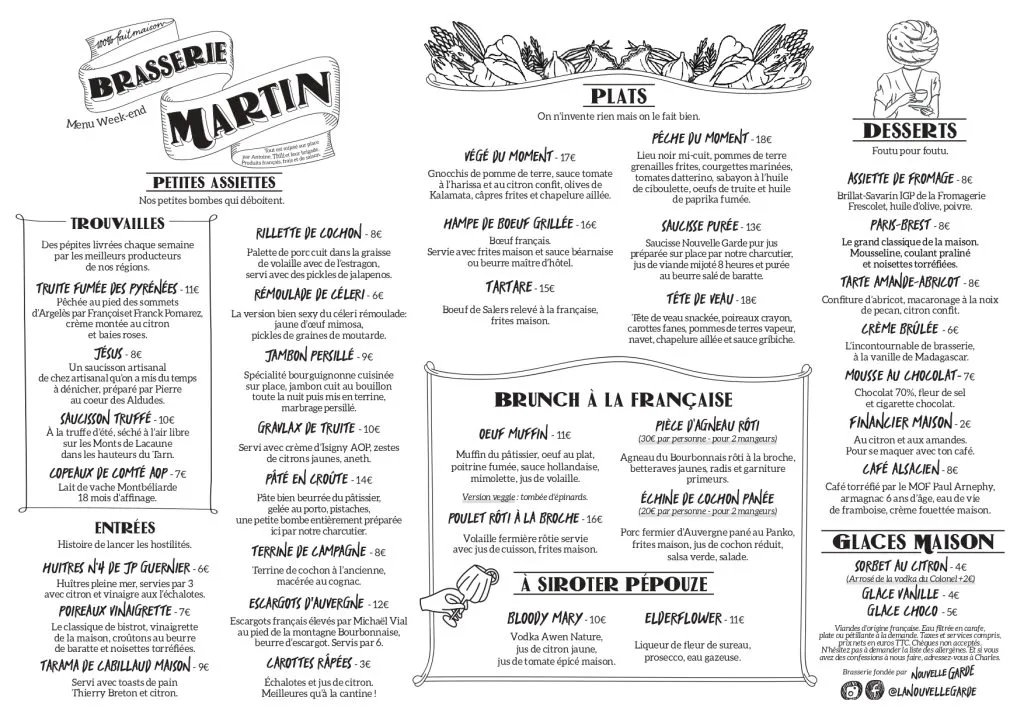 Brasserie Martin Menu Week-End Carte