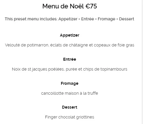 L’oiseau Du Temps Menu de Noël 