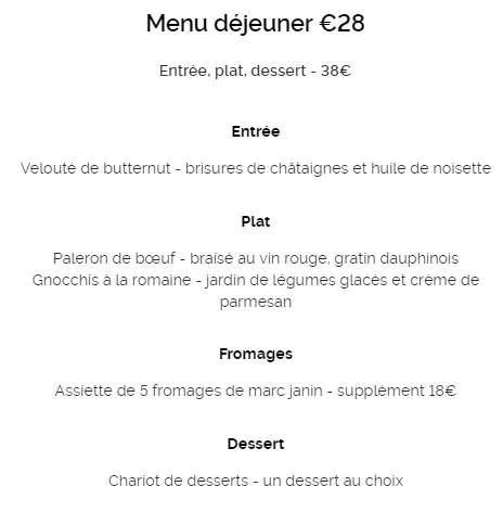 L’oiseau Du Temps Menu déjeuner