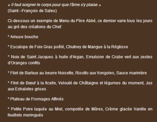 Vaux De Cernay Abbey Menu du Père Abbé – Prix