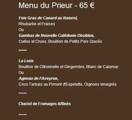 Vaux De Cernay Abbey Menu du Prieur – Prix