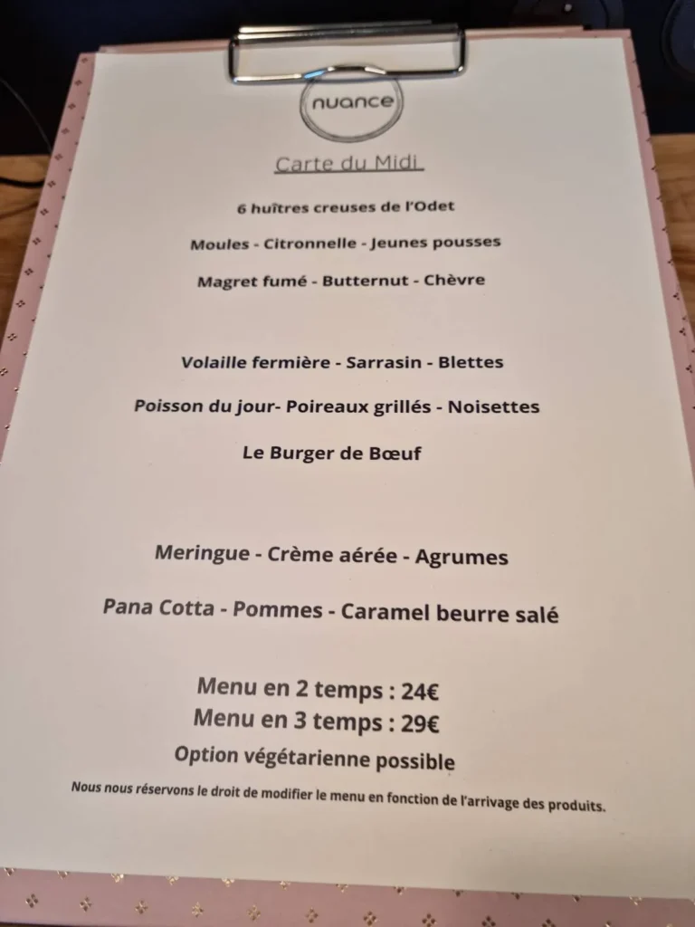 Nuance Restaurant Plomeur Menu Prix