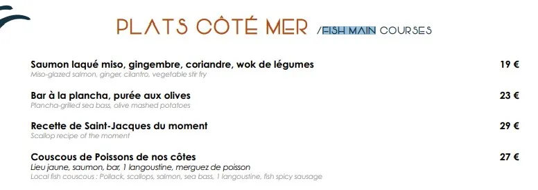 La Réserve Péché Iodé PLATS CÔTÉ MER /FISH MAIN COURSES