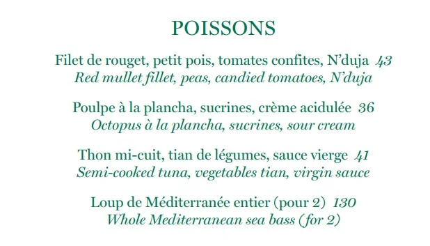 Perruche Restaurant POISSONS Carte & Prix