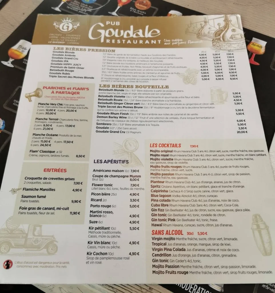 PUB GOUDALE Menu Prix