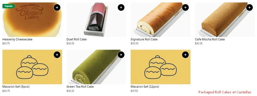 Pairs Baguette Packaged Roll Cakes et Castellas Menu