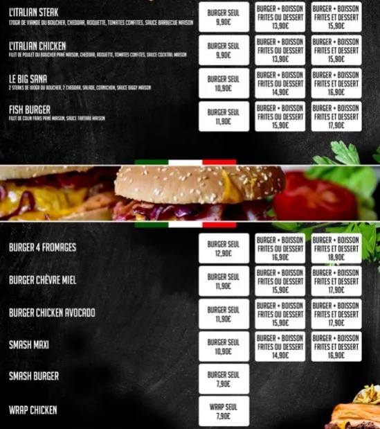 Pasta Sana Burgers Menu & prix