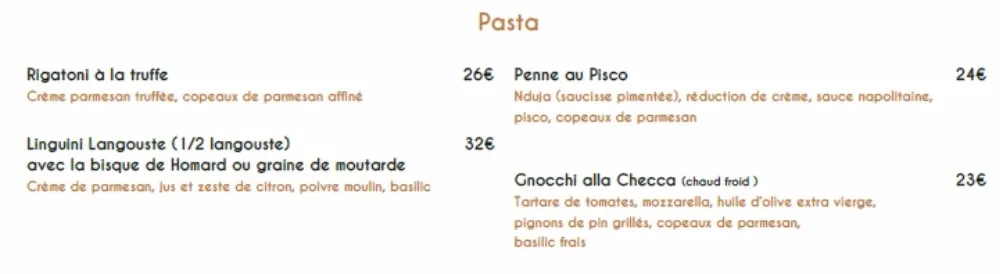 Immersion Vendôme Pasta Taif & Menu