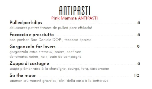 Pink Mamma Pink Mamma ANTIPASTI Carte 