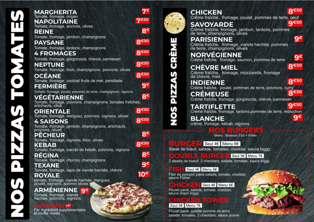 Pizza Délice menu prix