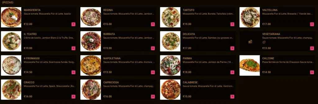 Teatro Divino Pizzas Carte & Prix