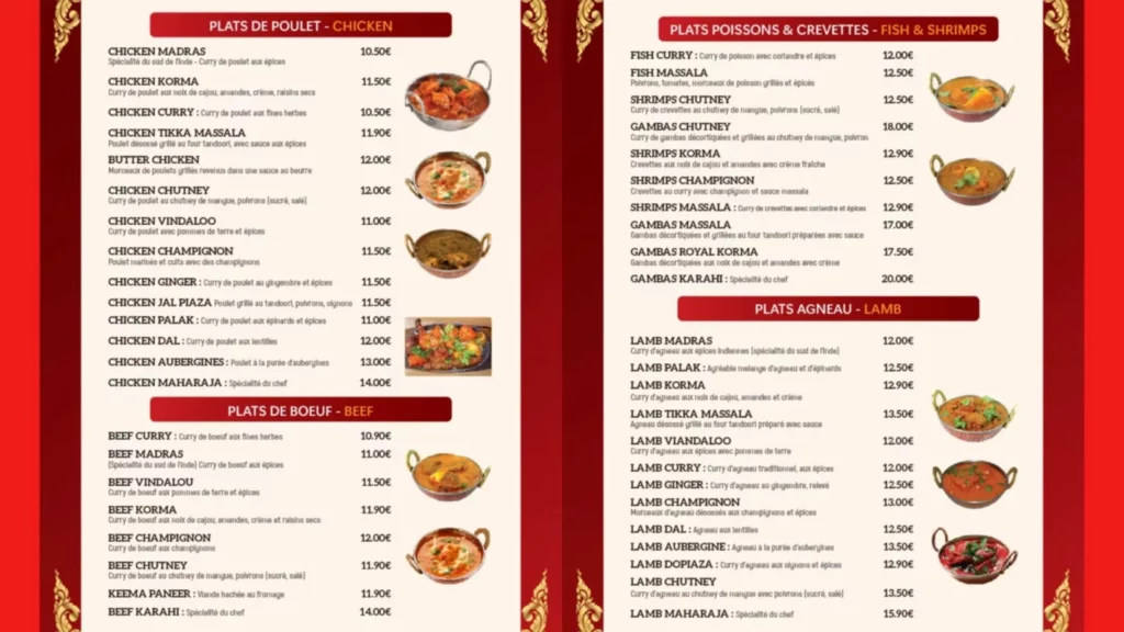 le Maharaja Plats De Poulet Prix & Menu