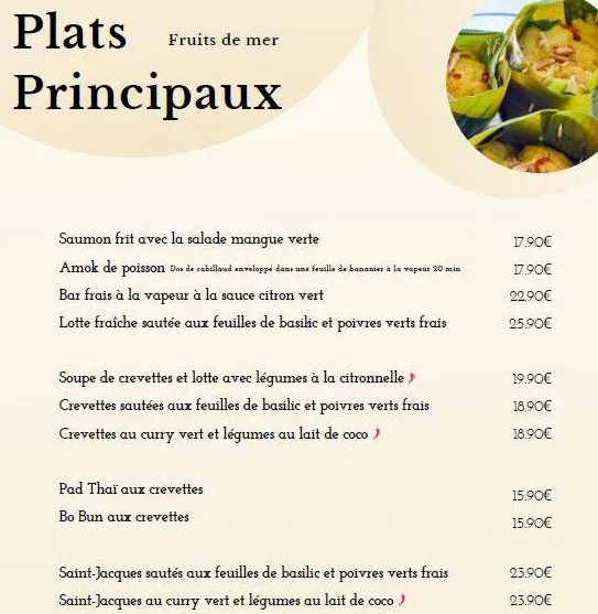 Tamarin Vincennes Plats Principaux & Fruits de mer Carte