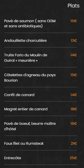 Terre Gourmande Prayssac Plats Prix des Menu