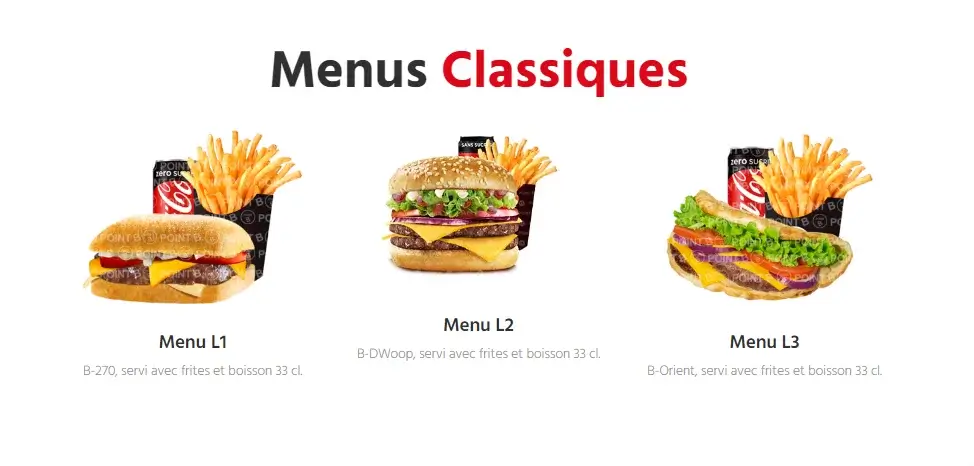 Point B Tarif – Menus Classiques Prix