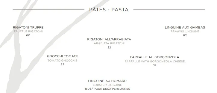 Victoria Paris Prix des PÂTES – PASTA