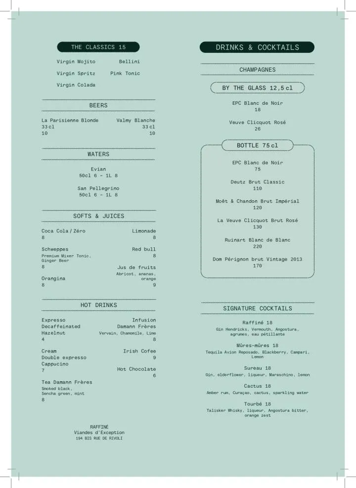 Raffiné Tarif – Vins Menu Carte