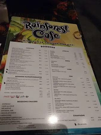 Rainforest Cafe Menu prix