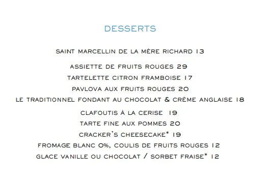 Restaurant Le Café Marly DESSERTS Prix