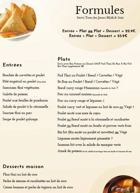 Restaurant Tamarin Vincennes Formules Menu & Prix