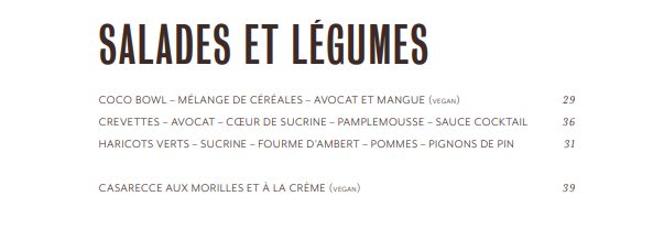 CoCo SALADES ET LÉGUMES Menu & Prix