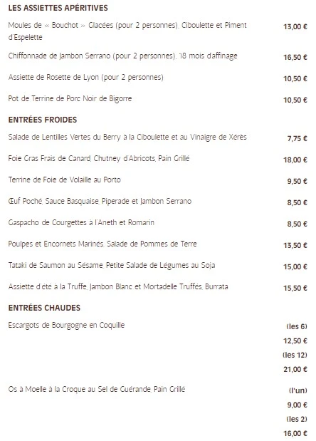 Brasserie Georges STARTERS Carte & Prix