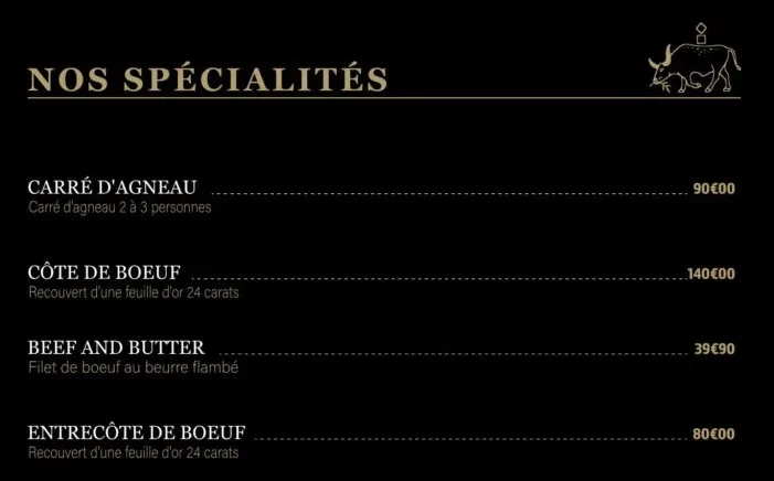 Steakhouse Salty Spécialités Menu