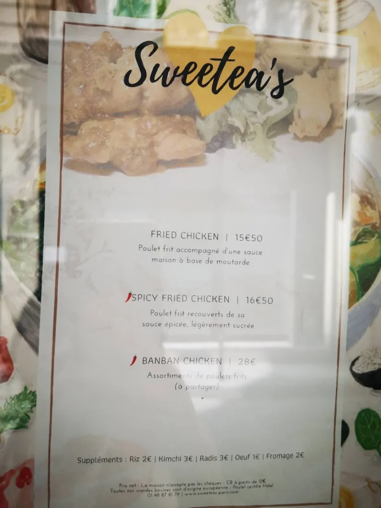 Sweetea’s menu prix