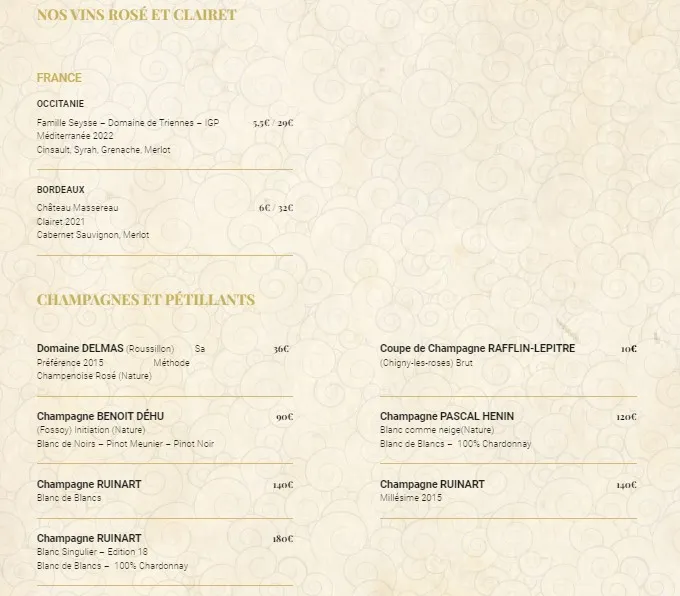 Symbiose Bordeaux VINS MENU Prix