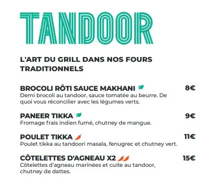 Delhi Bazaar TANDOOR Prix & Menu