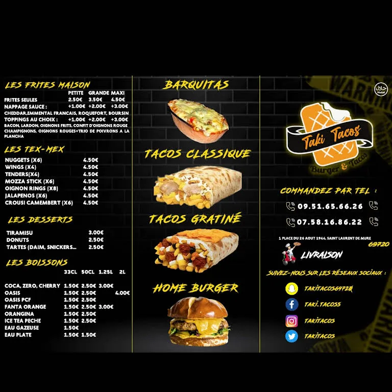 Taki Tacos Menu Prix