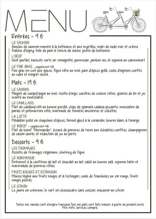 Tandem Rouen Menu Prix