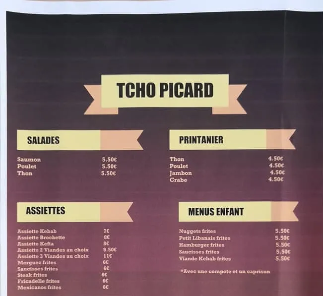 Tcho’Picard Menu prix