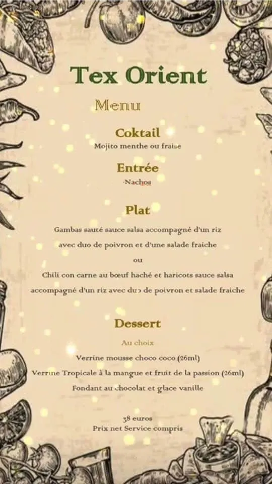 Tex Orient Menu Prix