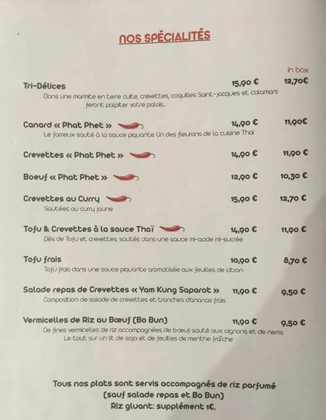 Thai to Box Montpellier Menu Prix