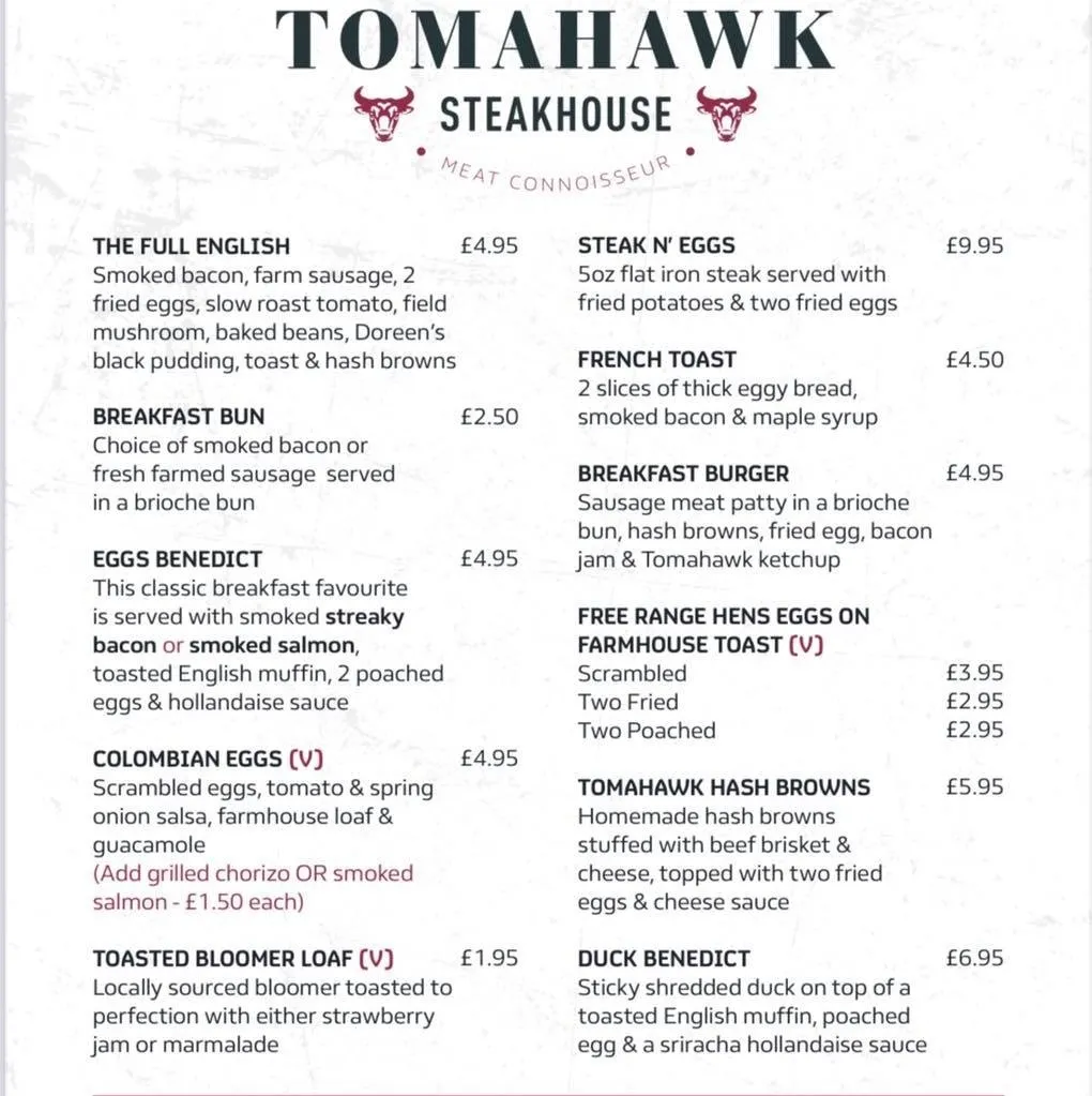 Tomahawk Restaurant Menu Prix