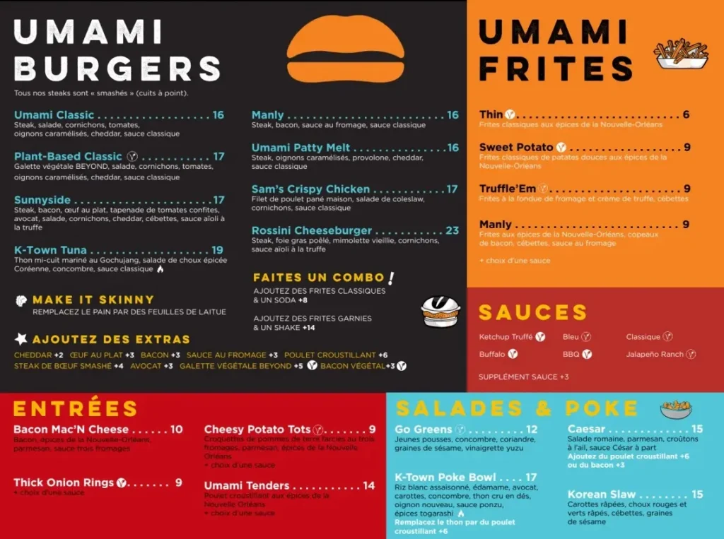 Umami Burger Menu prix