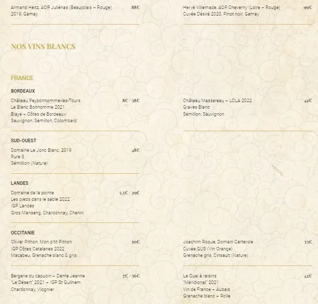 Symbiose Bordeaux VINS MENU