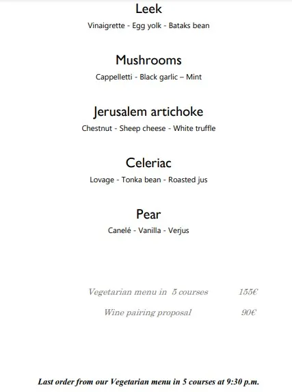 Le Pressoir d’Argent Vegetarian Menu 