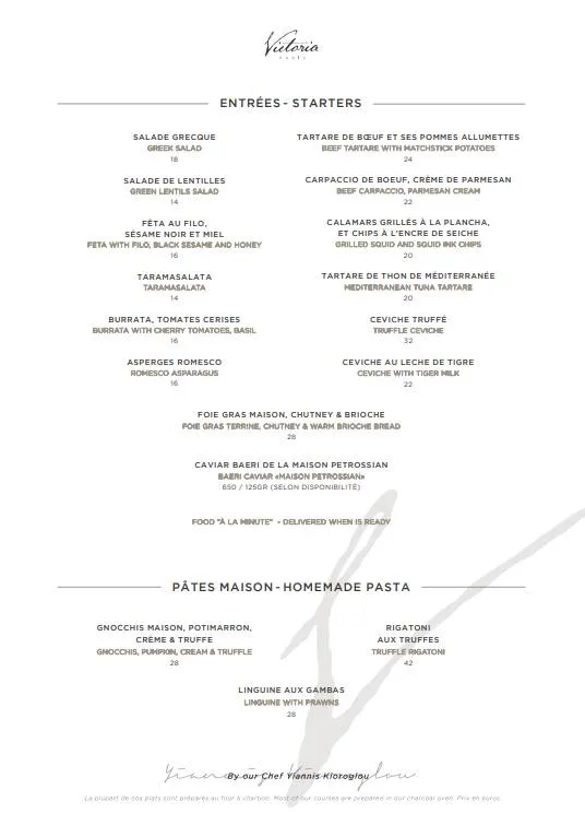 Victoria Paris Menu Prix