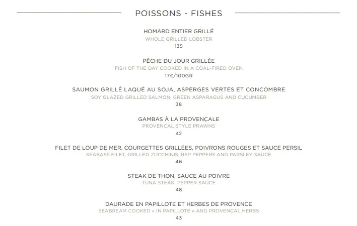 Victoria Paris Victoria Resto FISHES – POISSONS Menu