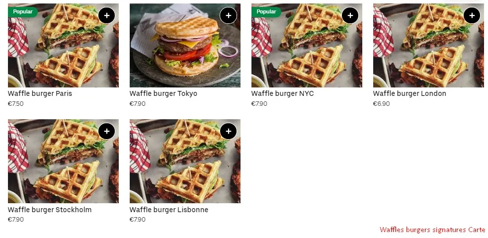 Waffles burgers signatures Carte