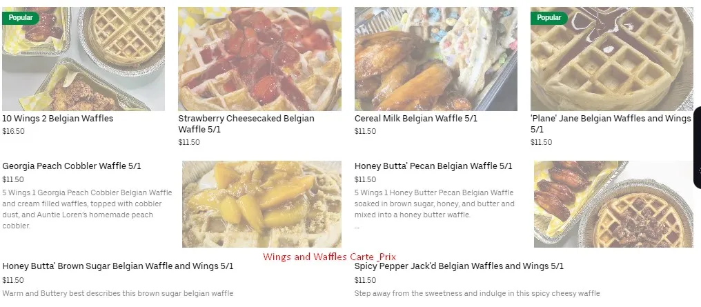 Waffle Factory Wings and Waffles Carte & Prix