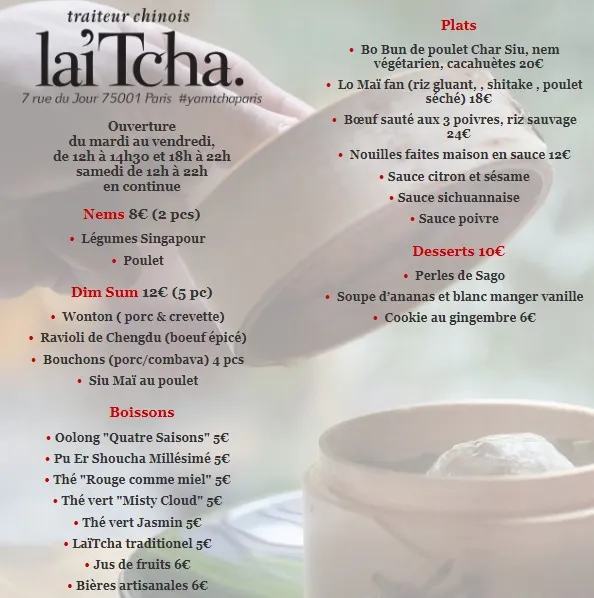 Yam’Tcha Menu Prix 