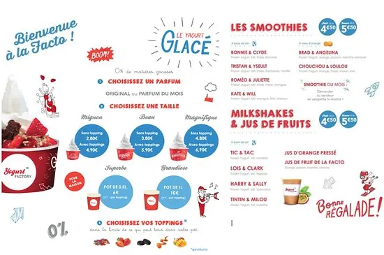 Yogurt Factory Menu Prix