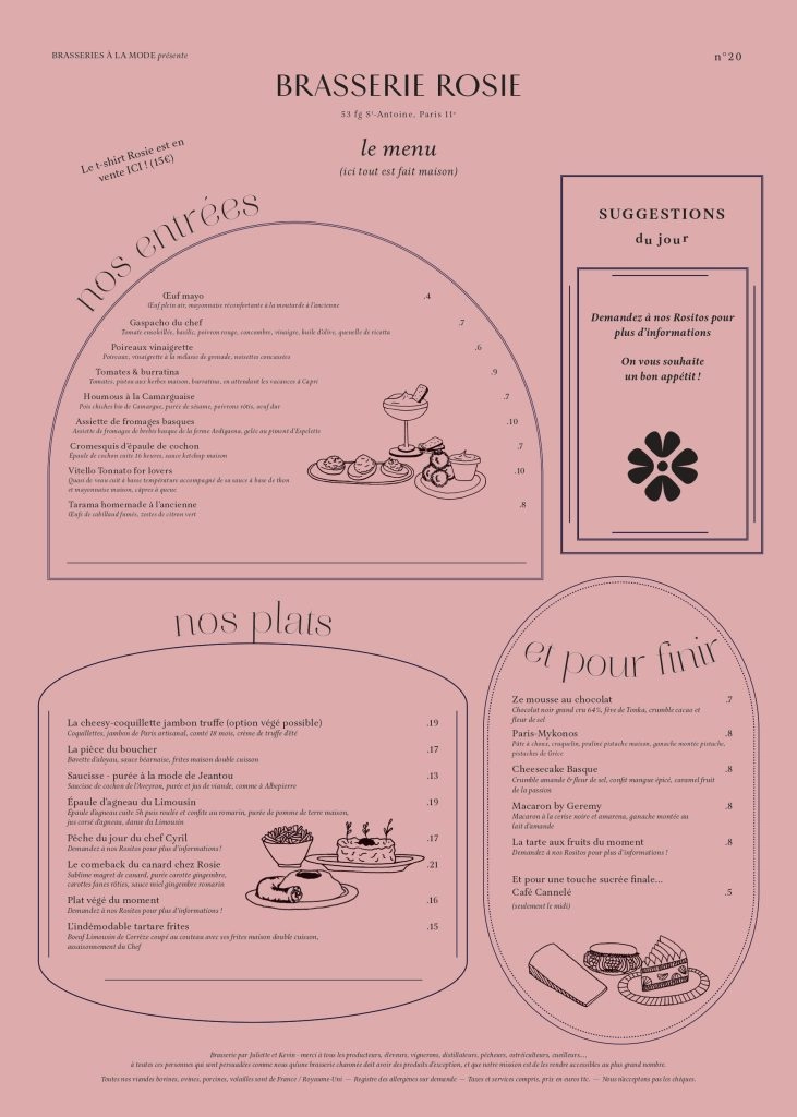 Brasserie Rosie Articles Prix & menu