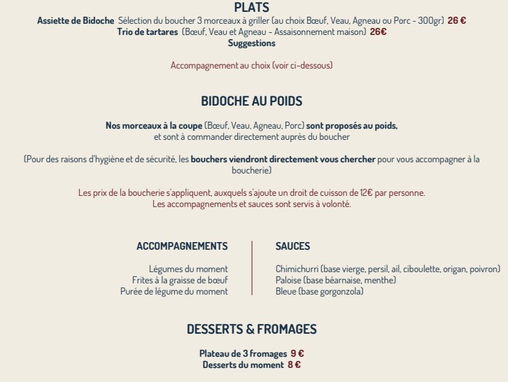 Bidoche A La Carte & Prix