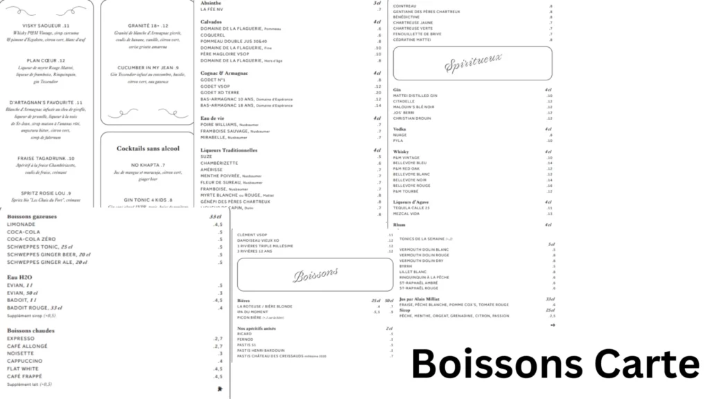 Brasserie Rosie Boissons Carte & Prix